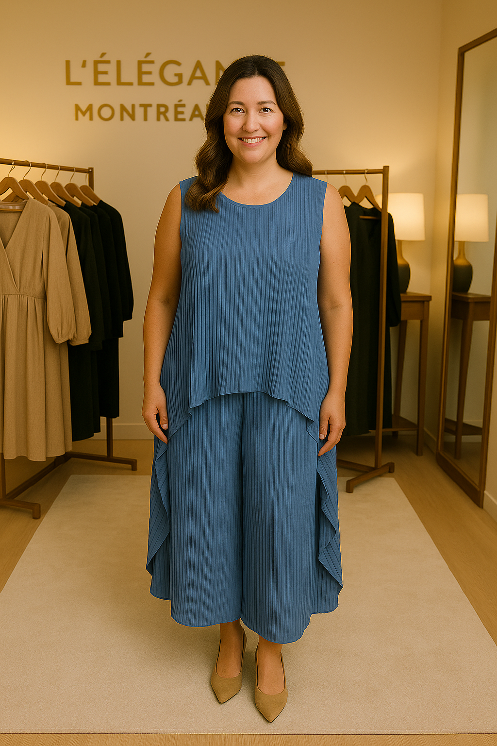 Nelia™ - Ensemble Décontracté avec Top Midi à Manches Courtes et Pantalon à Taille Élastique