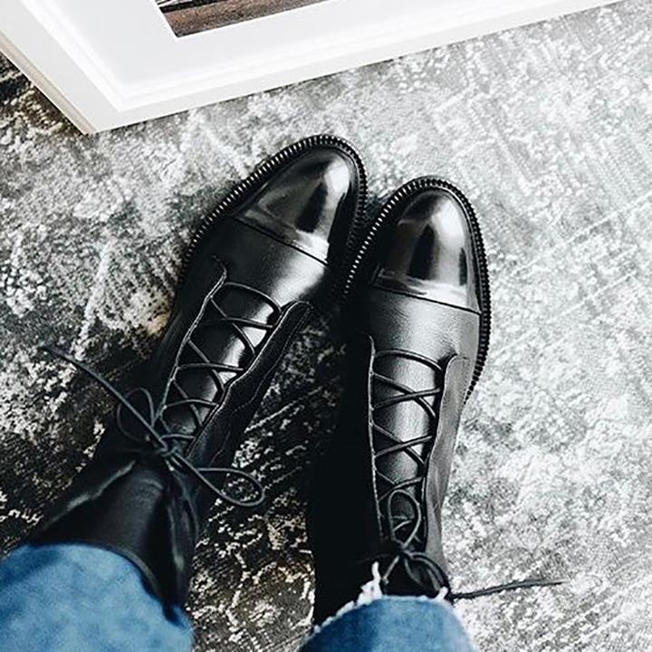 Mireille™ - Bottes en cuir verni style britannique pour femmes