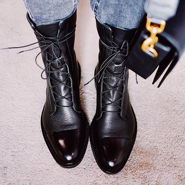 Mireille™ - Bottes en cuir verni style britannique pour femmes