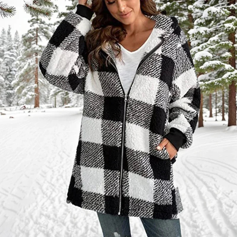 Geneve™ - Manteau Oversize Plaid à Capuche