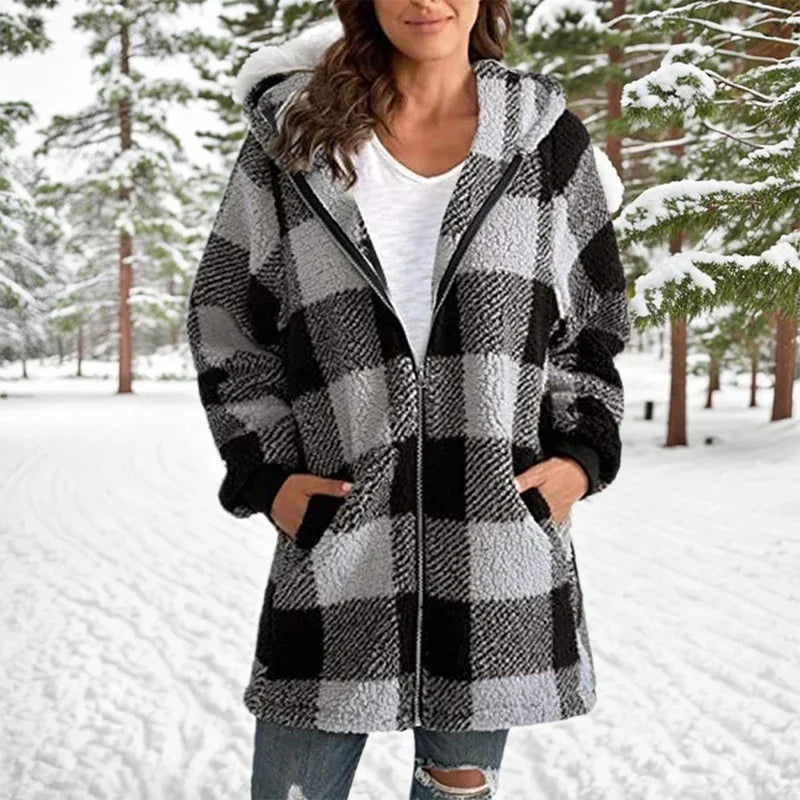 Geneve™ - Manteau Oversize Plaid à Capuche