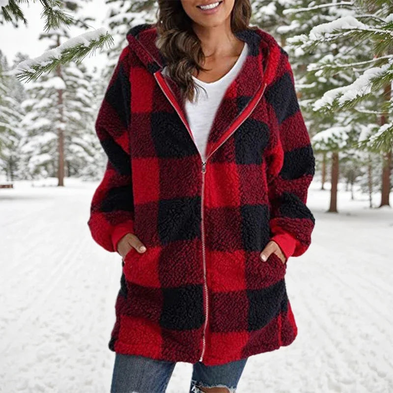 Geneve™ - Manteau Oversize Plaid à Capuche