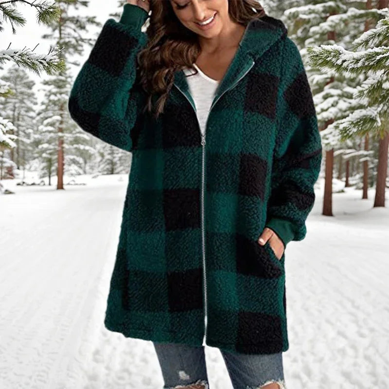 Geneve™ - Manteau Oversize Plaid à Capuche