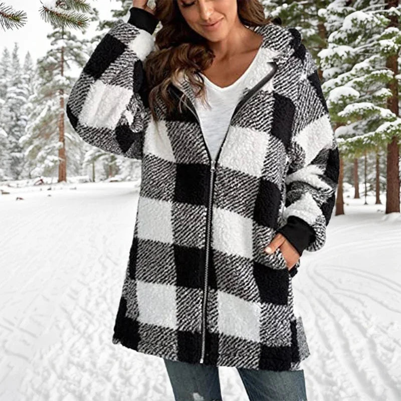 Geneve™ - Manteau Oversize Plaid à Capuche