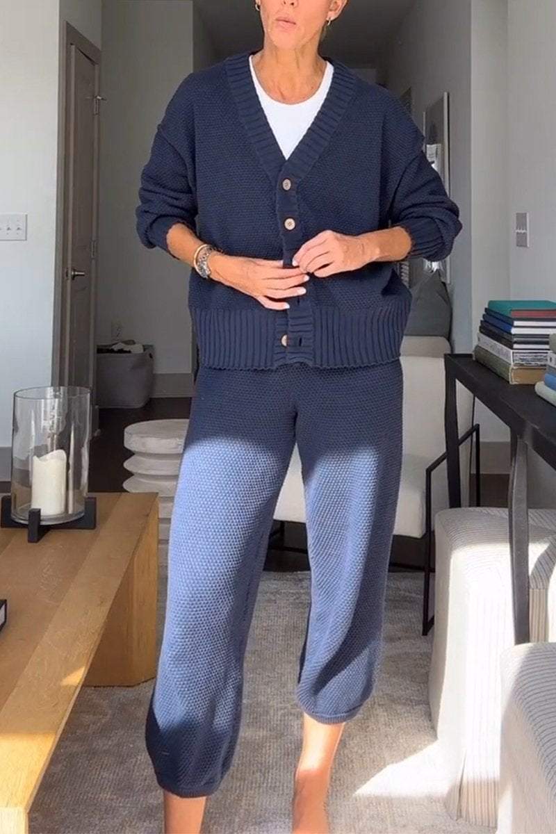 Marielle™ - Ensemble décontracté femme à col en V et texture gaufrée