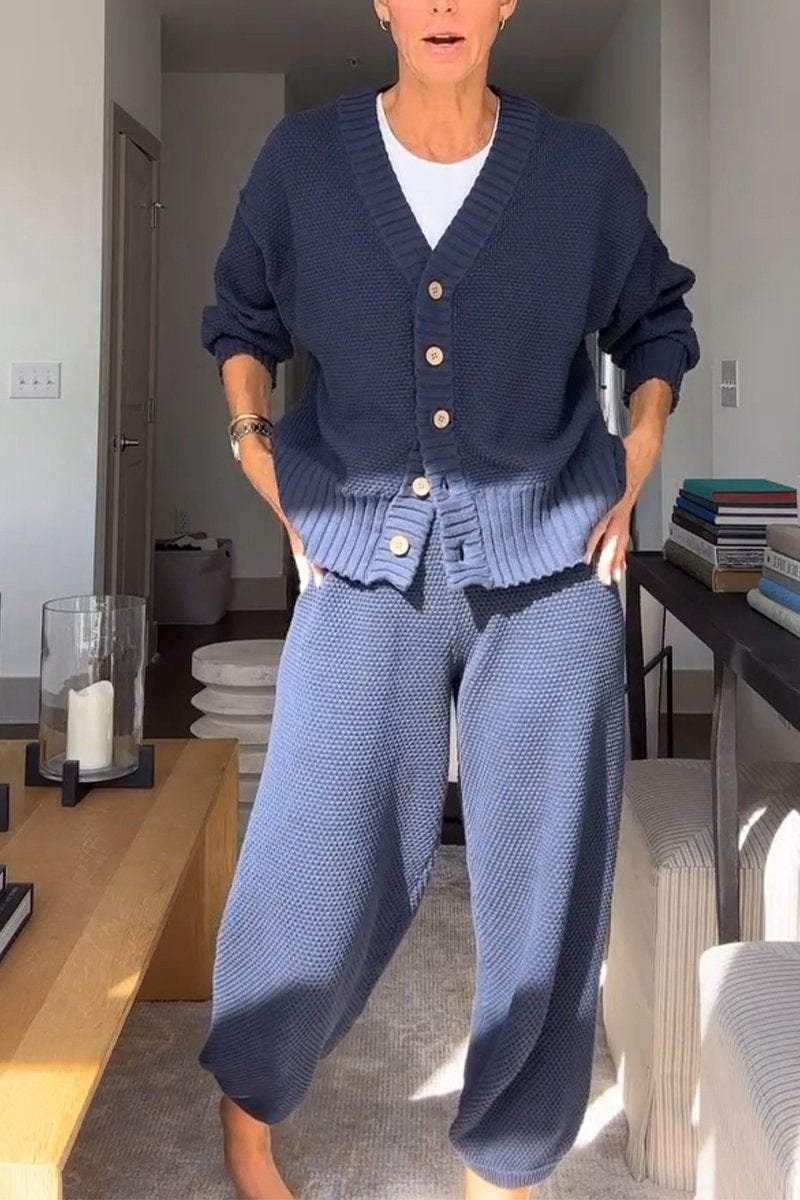 Marielle™ - Ensemble décontracté femme à col en V et texture gaufrée