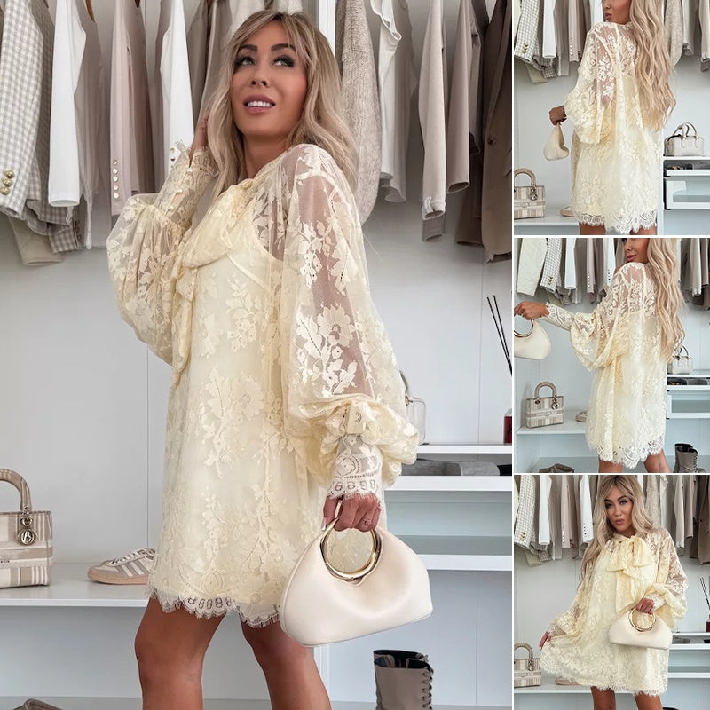 Fleur™ - Robe Mini Élégante en Dentelle avec Nœud