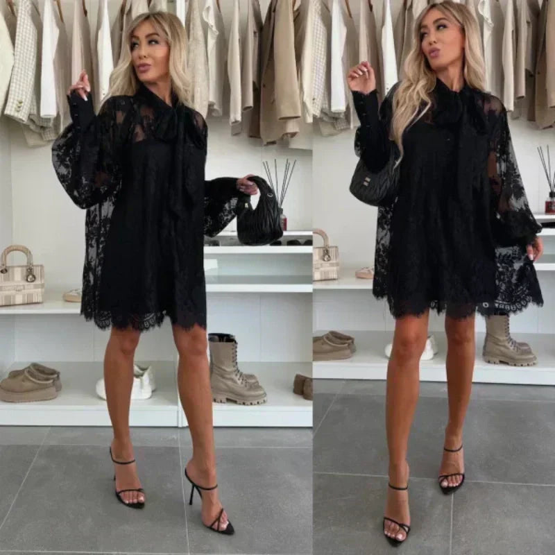 Fleur™ - Robe Mini Élégante en Dentelle avec Nœud
