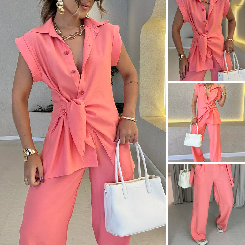 Ivette™ - Ensemble élégant avec blouse sans manches et pantalon taille haute