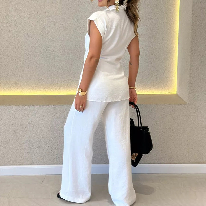 Ivette™ - Ensemble élégant avec blouse sans manches et pantalon taille haute