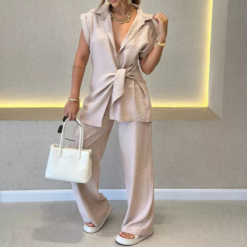 Ivette™ - Ensemble élégant avec blouse sans manches et pantalon taille haute