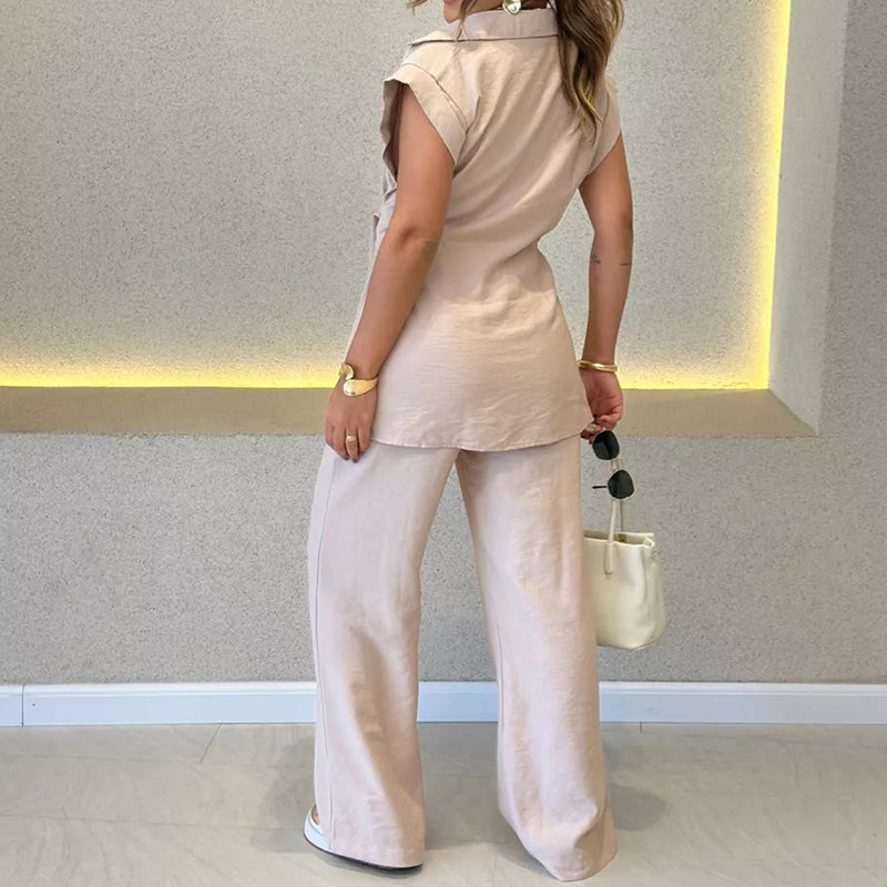 Ivette™ - Ensemble élégant avec blouse sans manches et pantalon taille haute