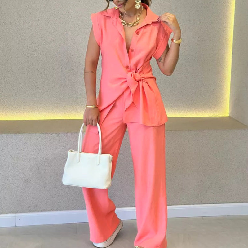 Ivette™ - Ensemble élégant avec blouse sans manches et pantalon taille haute