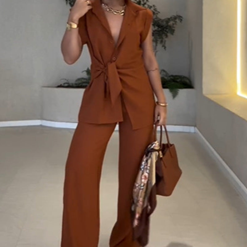 Ivette™ - Ensemble élégant avec blouse sans manches et pantalon taille haute