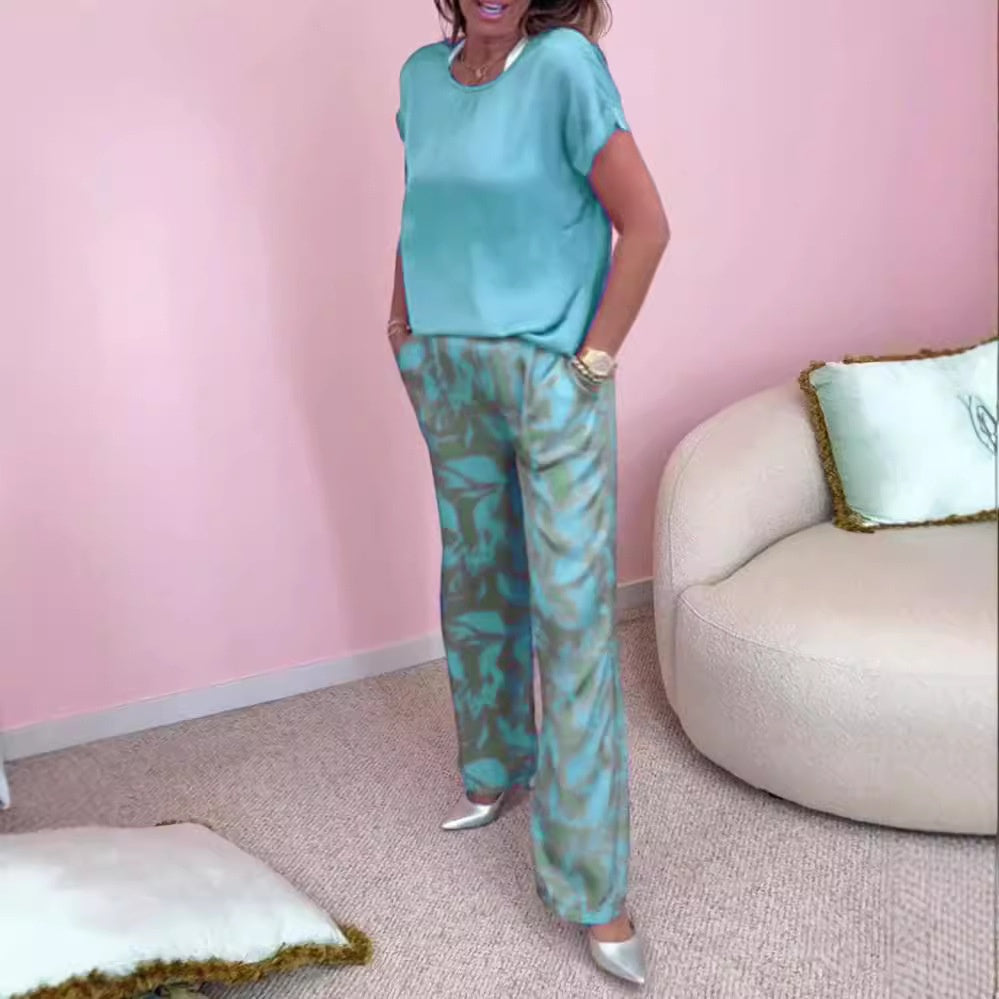 Malika™ - Ensemble 2 Pièces : Top & Pantalon Large Imprimé